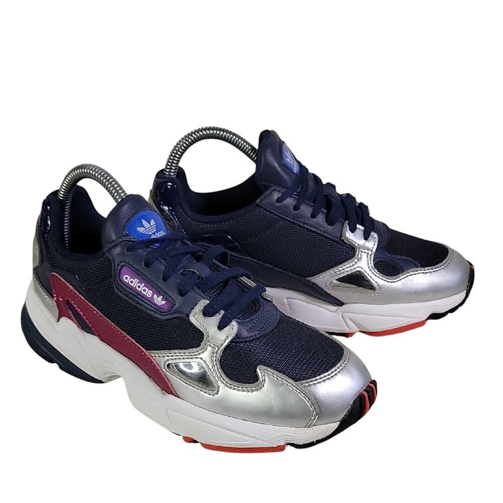 Adidas Original Falcon Collegiate Navy Silver Sneakers Womens Size 6